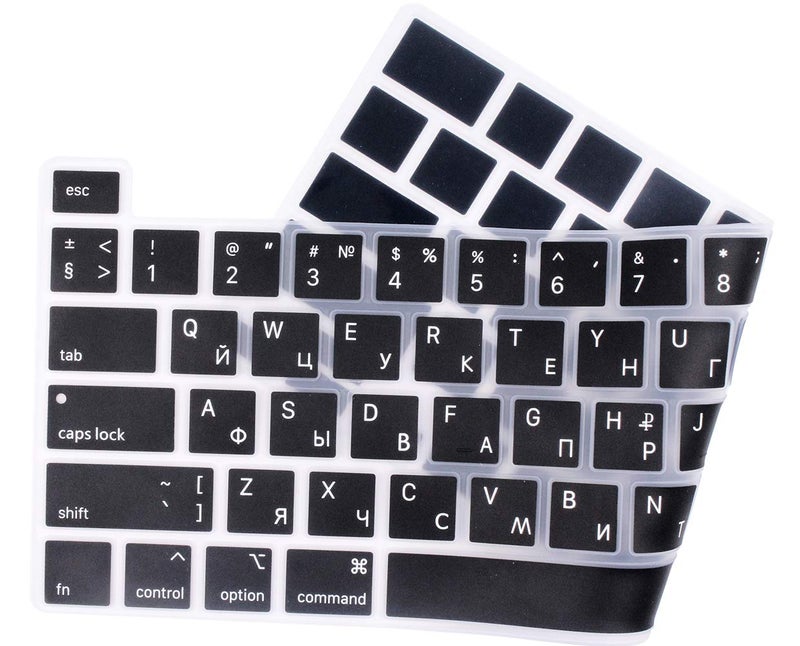 UHamn Russian Language Silicone Keyboard Cover Skin Compatible with 2020 2019 MacBook Pro 16 inch with Retina Display Model A2141, 2022 2021 2020 MacBook Pro 13 inch with M2/M1 Chip A2338 A2289 A2251 (Black - Image 1